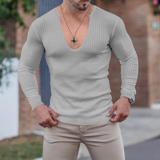 Herren langarm V-Ausschnitt Shirt mit strukturiertem Design R&B