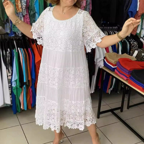 Damen nan mehrlagiges Spitzen-Midikleid mit plissierten Einsätzen und Volantärmeln R&B