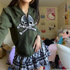Damen lässige Kapuzenjacke mit einzigartigem Totenkopf-Design