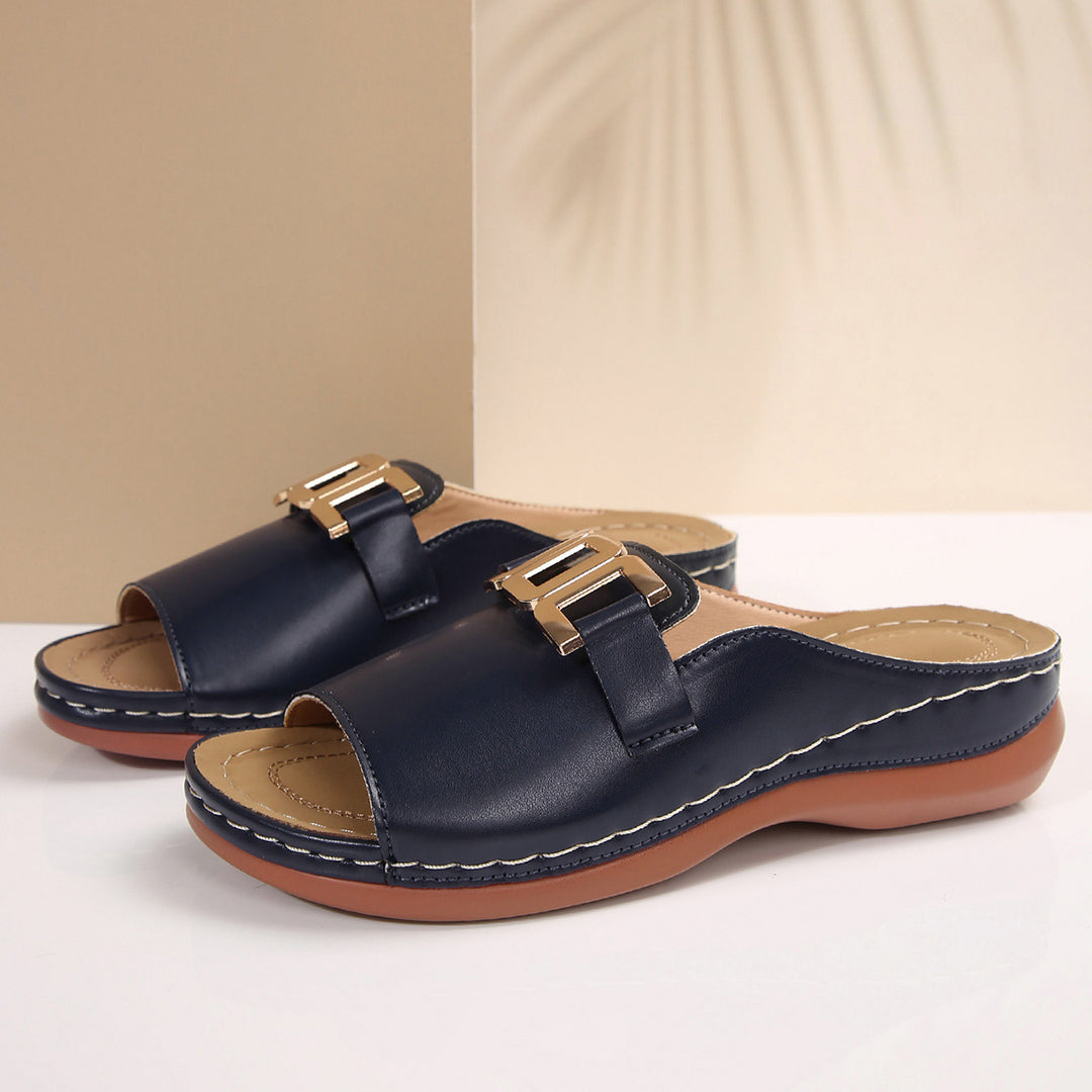 Damen Elegante Mules mit modischem Goldakzent und komfortablem Fußbett R&B