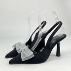 Damen Slingback-Pumps mit glitzerndem Schleifen-Design und transparentem Absatz R&B
