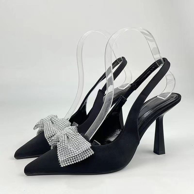 Damen Slingback-Pumps mit glitzerndem Schleifen-Design und transparentem Absatz R&B