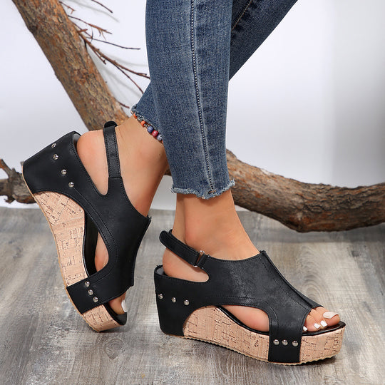 Damen Kork-Plateausandalen mit modischen Ausschnitten R&B