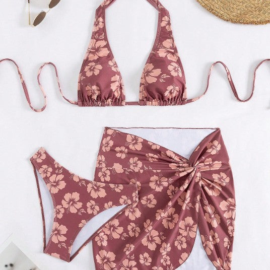 Damen Triangel-Bikini-Set mit modischem Wickelrock R&B
