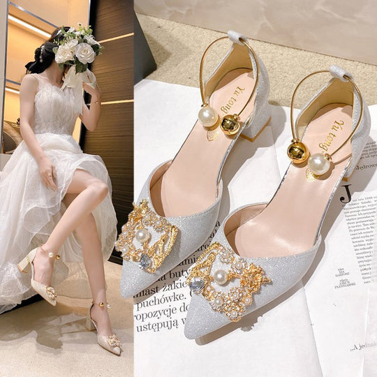 Damen elegante Slingback-Pumps mit luxuriösem Perlenschmuck R&B