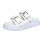 Damen Wedge-Pantoletten mit modischen Doppelriemen und trendigem Plateau-Heel EB