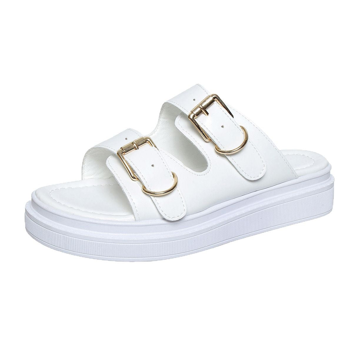 Damen Wedge-Pantoletten mit modischen Doppelriemen und trendigem Plateau-Heel EB