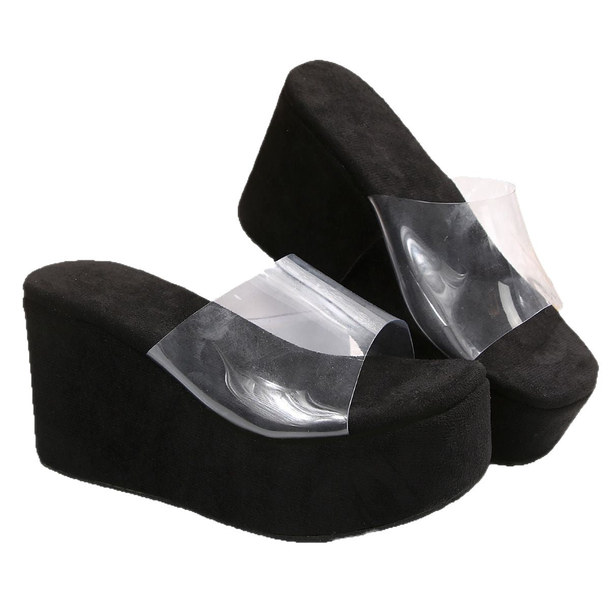 Damen Wedge-Pantoletten mit transparentem Riemendesign und komfortablem Fußbett