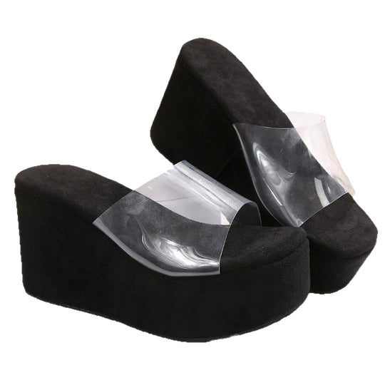 Damen Wedge-Pantoletten mit transparentem Riemendesign und komfortablem Fußbett R&B