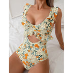 Damen Einteiler-Badeanzug mit Rüschendetails und Cut-Out R&B