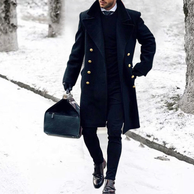 Herren eleganter Mantel mit doppelter Knopfreihe und luxuriösem Innenfutter