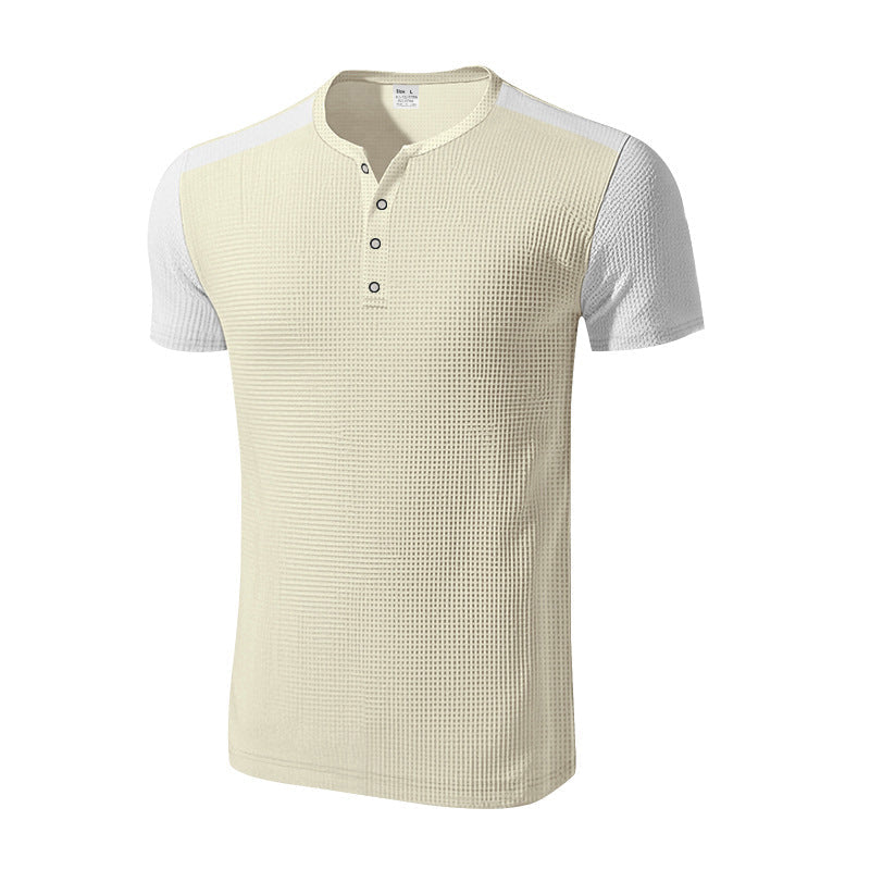 Herren Kurzarm-Henley-T-Shirt mit strukturierter Oberfläche und dezenter Knopfleiste R&B