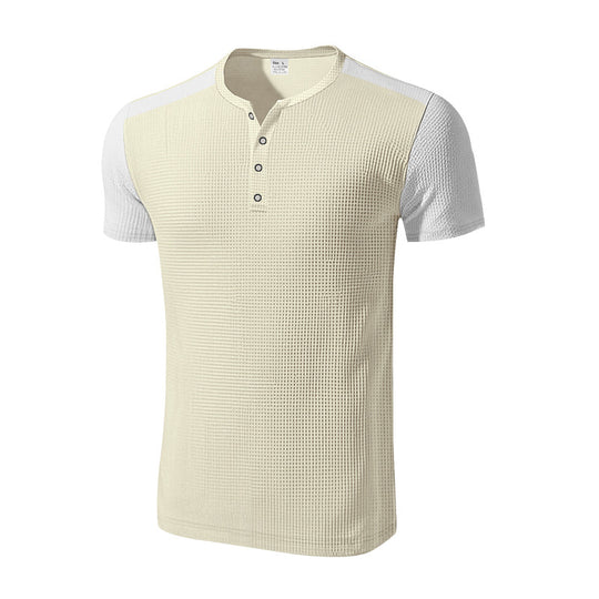Herren Kurzarm-Henley-T-Shirt mit strukturierter Oberfläche und dezenter Knopfleiste R&B