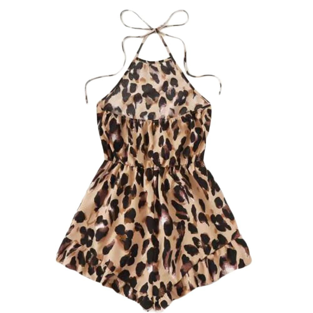 Damen Ärmelloser Jumpsuit mit tierischem Muster und Trägern R&B