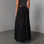 Damen Eleganter Spitzenmaxirock mit fließendem Fall und transparenten Details EB