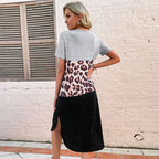 Damen modisches T-Shirt-Kleid mit Leopardenmuster und lässigem Schnitt R&B