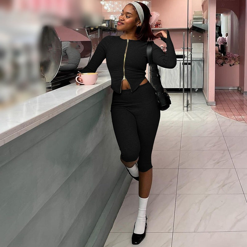 Damen Modisches Sport-Set mit Reißverschluss und tailliertem Schnitt R&B
