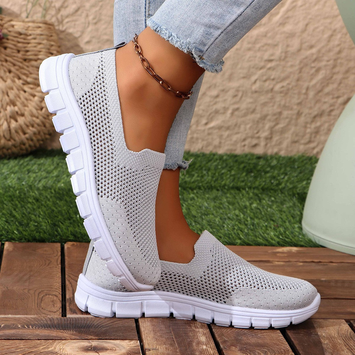 Damen Slip-On Freizeitschuhe mit atmungsaktiver Netzstruktur R&B