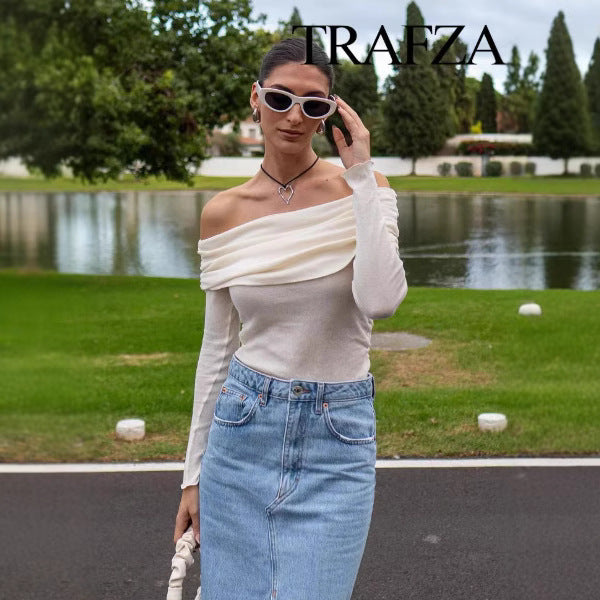 Damen Off-Shoulder Bluse mit Raffung R&B