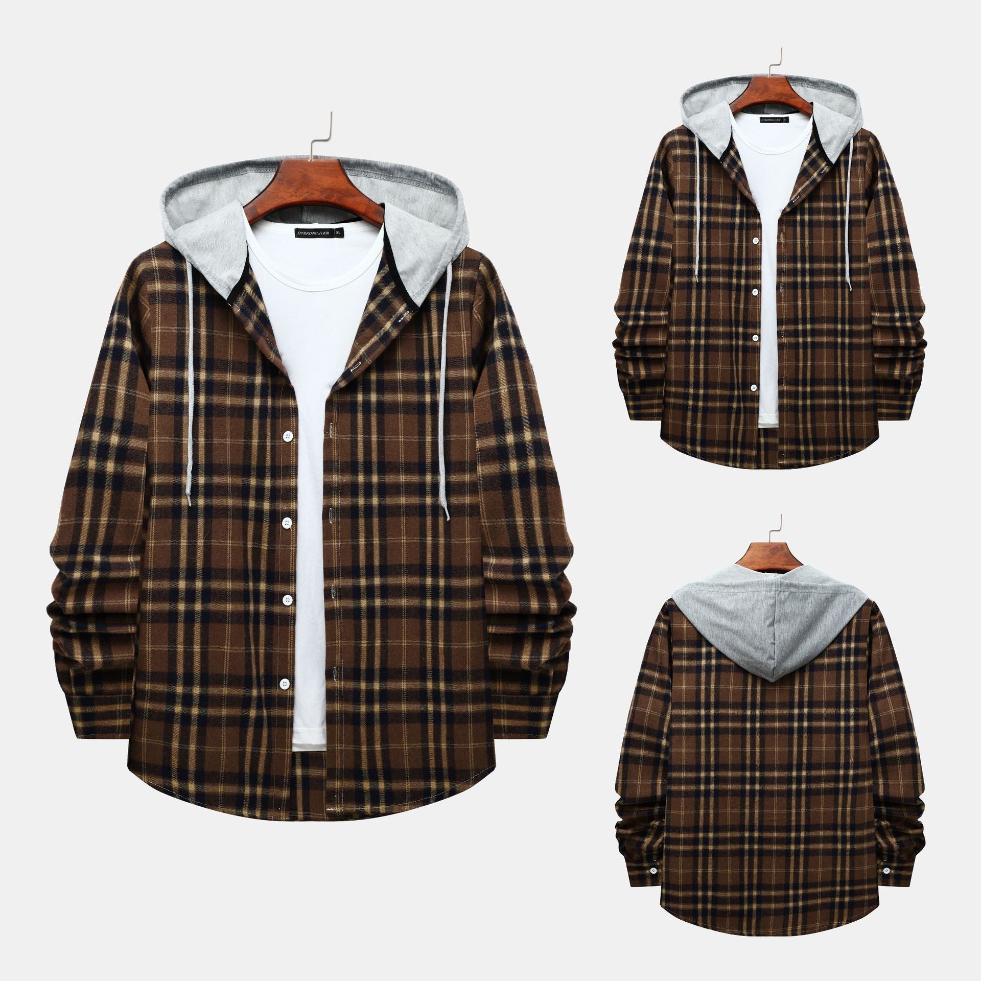 Herren Karo-Hemdjacke mit integrierter Kapuze und lässigem Design