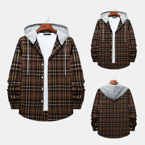 Herren Karo-Hemdjacke mit integrierter Kapuze und lässigem Design R&B