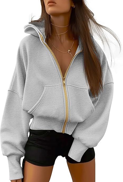 Damen Oversized Kapuzenjacke mit hohem Kragen und goldener Reißverschluss R&B