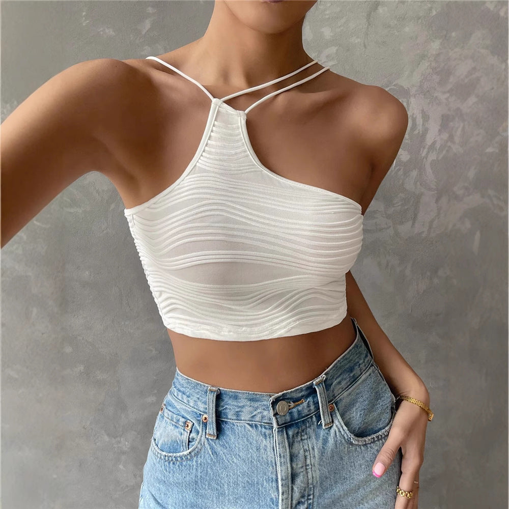 Damen lässiges Crop-Top mit schulterfreiem Design und feinem Rippmuster R&B