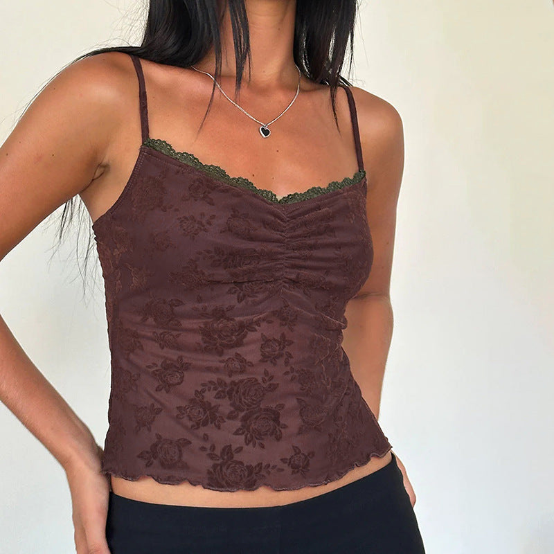 Damen Spitzen-Crop-Top mit floralem Design R&B