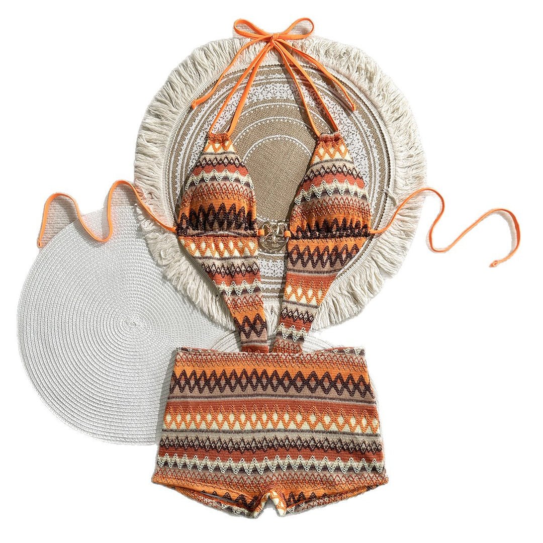 Damen Bikini mit buntem Ethno-Muster und verstellbaren Trägern R&B