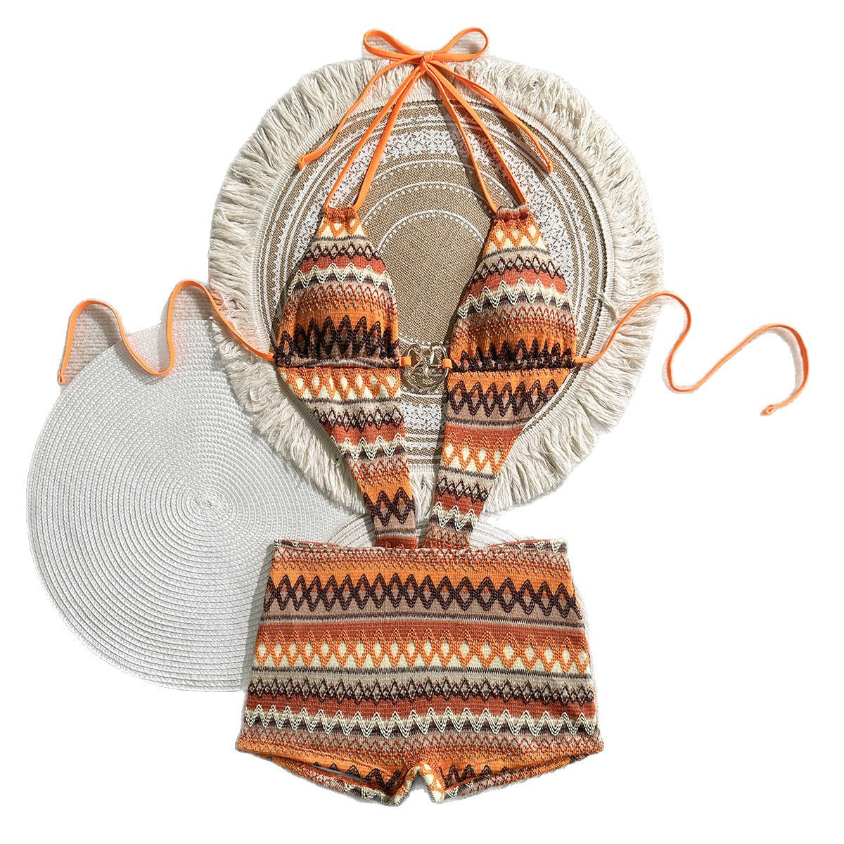 Damen Bikini mit buntem Ethno-Muster und verstellbaren Trägern R&B