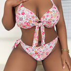Damen Bikini mit gR&Bundenem Oberteil und floralem Design R&B