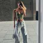 Damen Bandeau-Top mit kreativem Cut-Out und R&Brnem Karomuster R&B