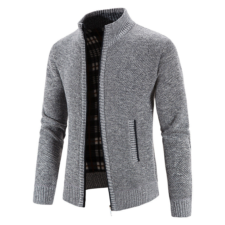 Herren Strickjacke mit modernem Stehkragen und Noppenstruktur R&B
