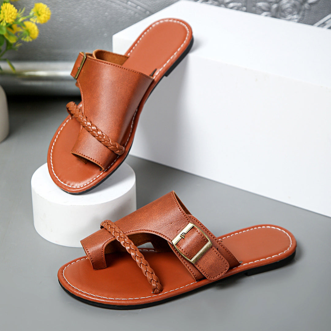 Damen modische Sandalen mit geflochtenem Riemen und verstellbarem Schnallenverschluss R&B
