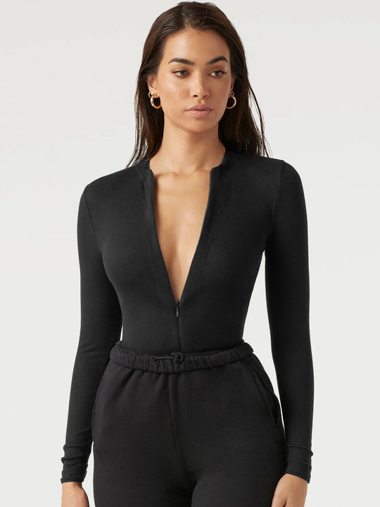 Damen Figurbetonte Bodysuit mit tiefem V-Ausschnitt R&B