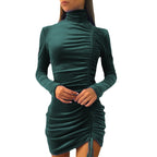 Damen figurbetontes Samtkleid mit Stehkragen und Raffung R&B