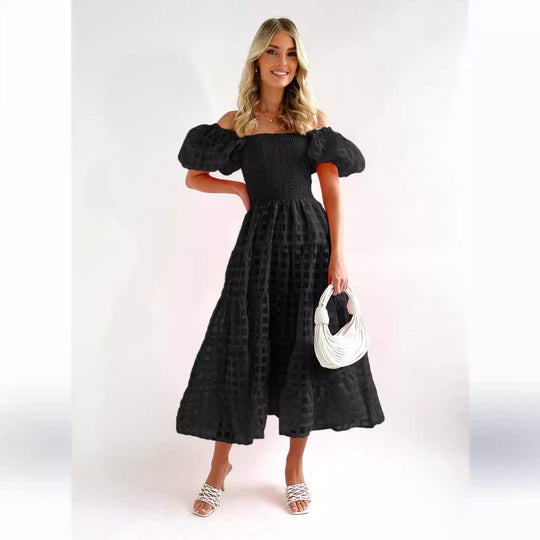 Damen Luftiges Maxikleid mit schwingendem Rock und voluminösen Puffärmeln R&B