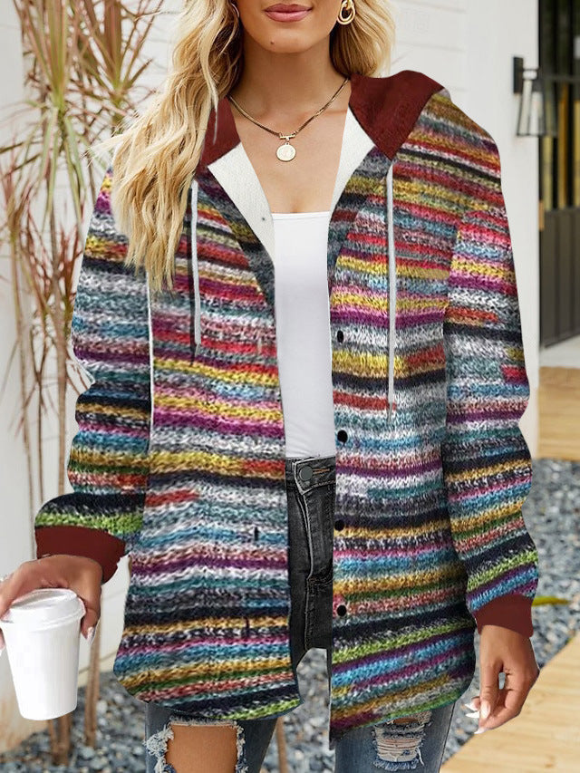 Damen lässige Overshirt-Jacke mit Kapuze und praktischem Kordelzug R&B