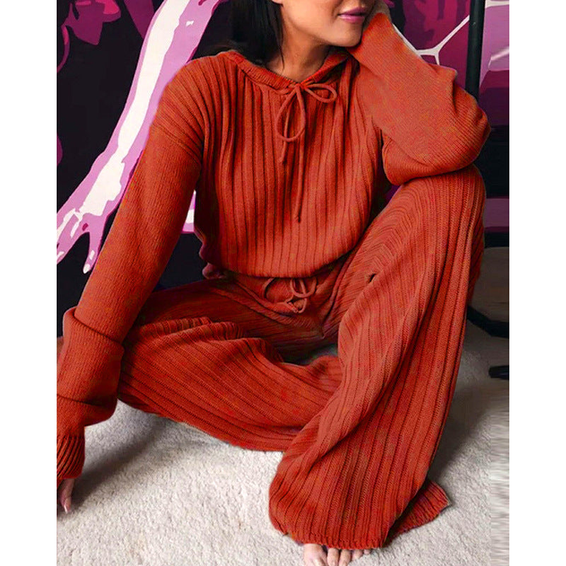 Damen Loungewear-Set mit tiefem V-Ausschnitt und breiten Hosenbeinen R&B
