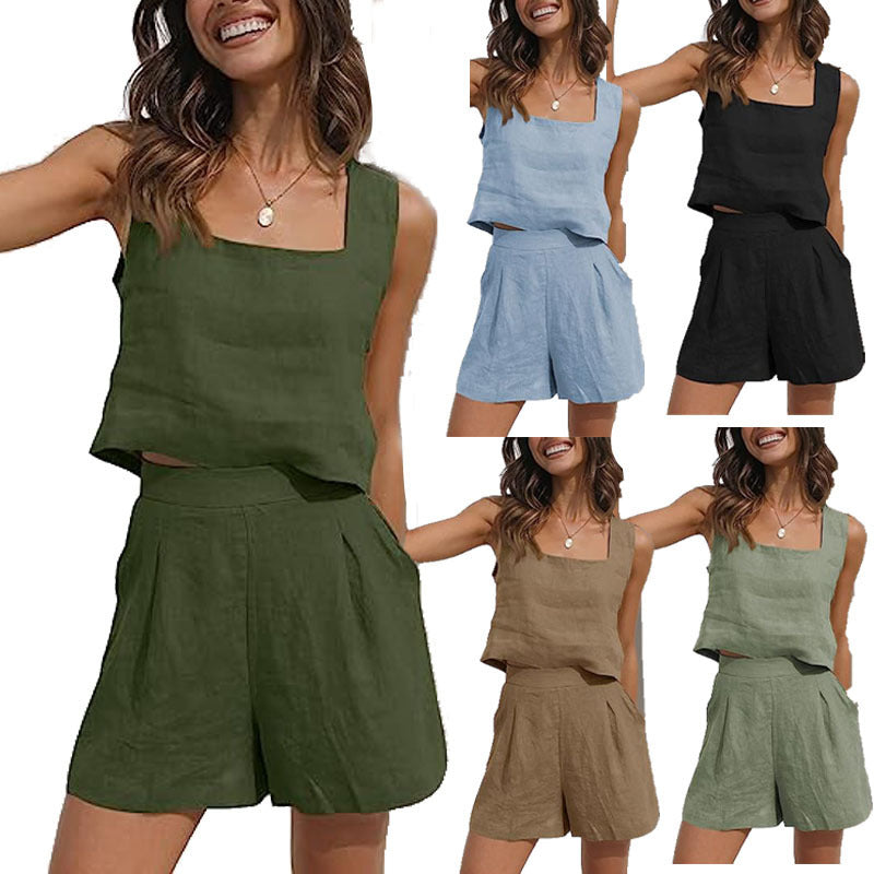 Damen Leichte Sommerbluse und Shorts Set R&B