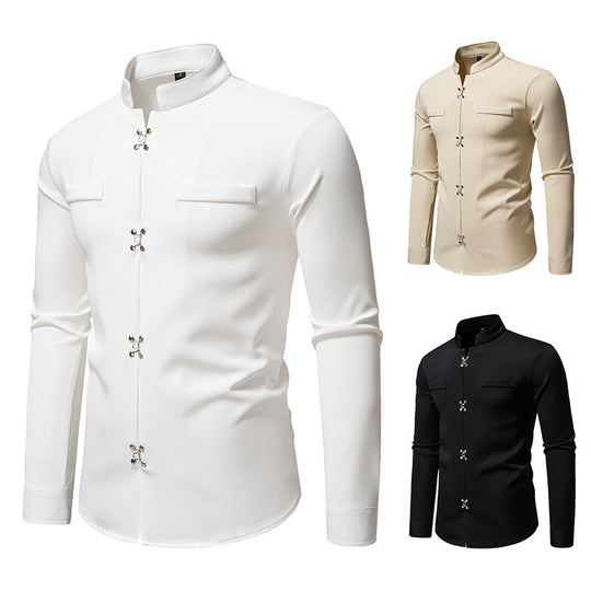 Herren Hemd mit asiatischem Knopfdesign R&B