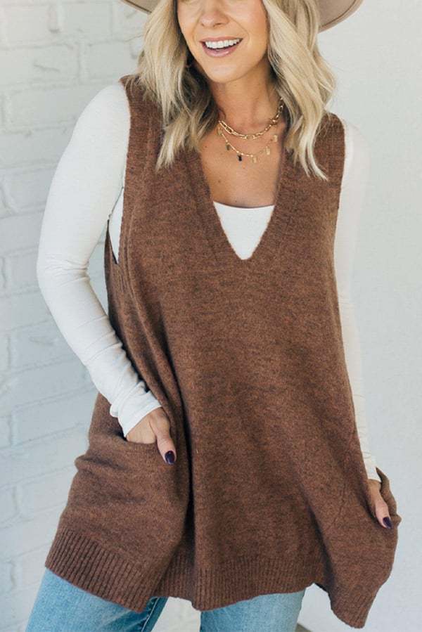 Damen Bequemer Strick-Poncho mit seitlichen Taschen R&B