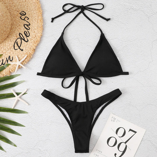 Damen Triangel-Bikini mit geflochtenen Trägern und hohem Beinausschnitt R&B