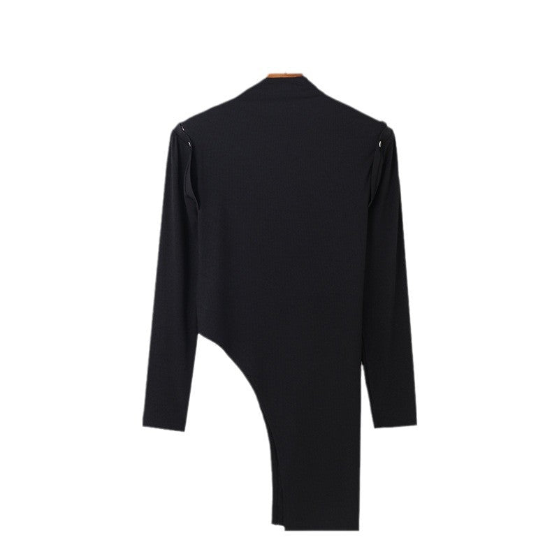 Damen Modisches Langarmkleid mit asymmetrischem Schnitt und elegantem Stehkragen R&B