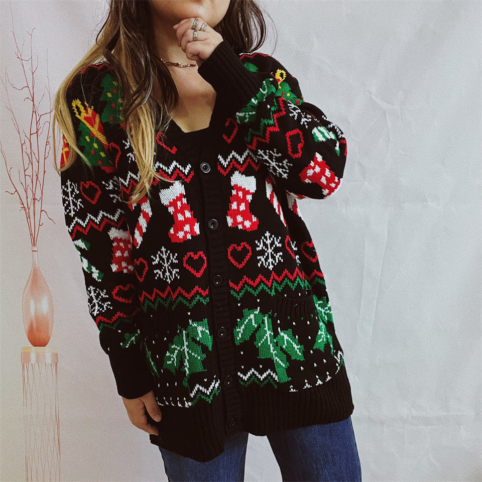Damen Weihnachts-Strickjacke mit festlichem Design und knöpfbarem Schnitt R&B