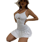 Damen Badekleid mit Rüsche und verstellbarem Schnürdetail R&B