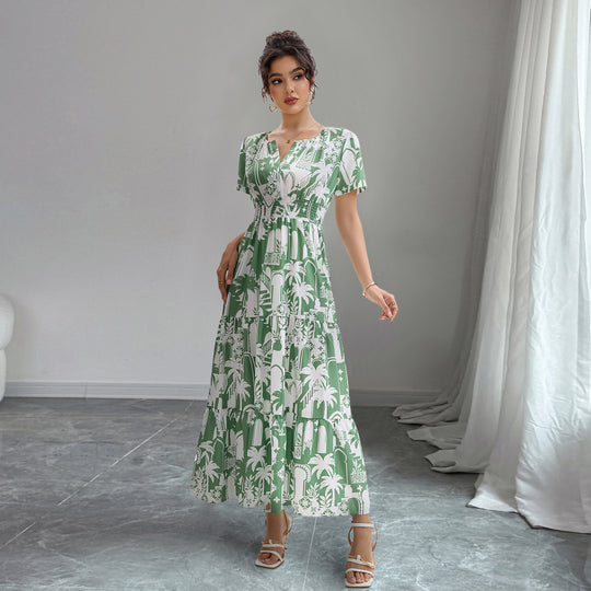 Damen Maxikleid mit tropischem Print und Rüschendetails R&B