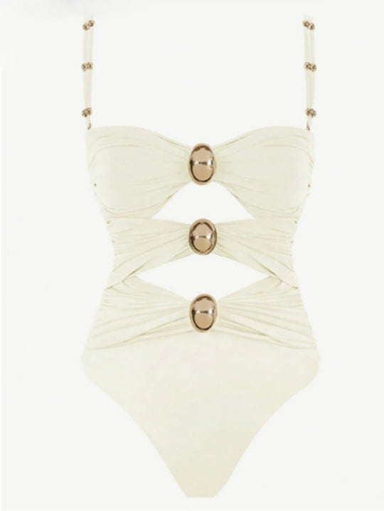 Damen Einteiler-Badeanzug mit raffinierten Cut-Outs und dekorativen Metallakzenten R&B
