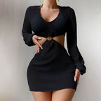Damen Strandkleid mit raffiniertem Cut-Out und langen Ärmeln R&B