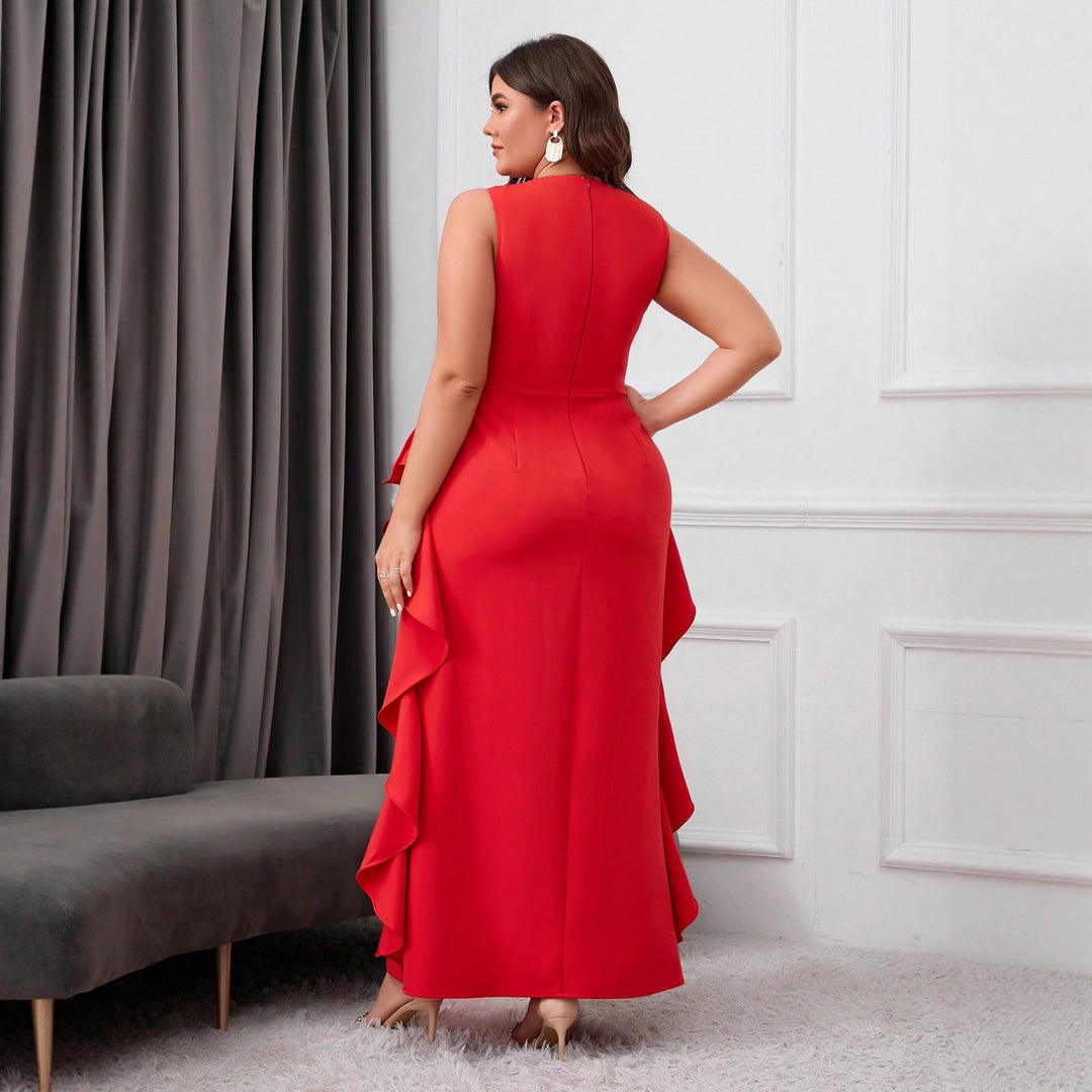 Damen Elegantes Abendkleid mit schwingendem Saum und tiefem V-Ausschnitt R&B